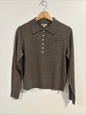 Reitmans Taupe Long-Sleeve Polo Knit Top
